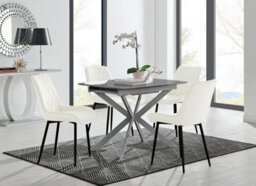Furniturebox Uk Lira 100Cm Grey Metal Extending Dining Table & 4 Cream Pesaro Black Leg Chairs - thumbnail 1