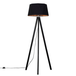 Valuelights Barbro Black Tripod Floor Lamp With Black/copper Shade And Bulb - thumbnail 1
