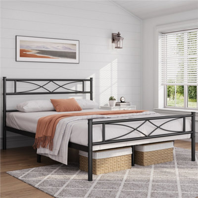 Yaheetech Black 4Ft6 Double Metal Bed Frame With Curved Design Headboard And Footboard - image 1