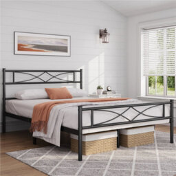 Yaheetech Black 4Ft6 Double Metal Bed Frame With Curved Design Headboard And Footboard - thumbnail 1