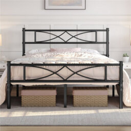 Yaheetech Black 4Ft6 Double Metal Bed Frame With Curved Design Headboard And Footboard - thumbnail 2