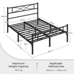 Yaheetech Black 4Ft6 Double Metal Bed Frame With Curved Design Headboard And Footboard - thumbnail 4