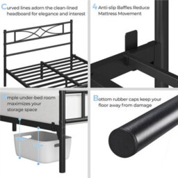 Yaheetech Black 4Ft6 Double Metal Bed Frame With Curved Design Headboard And Footboard - thumbnail 5