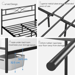 Yaheetech Black 4Ft6 Double Metal Bed Frame With Curved Design Headboard And Footboard - thumbnail 8