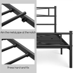 Yaheetech Black 4Ft6 Double Metal Bed Frame With Curved Design Headboard And Footboard - thumbnail 9