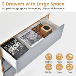 Costway 3-Drawer Chest Storage Cabinet Dresser Freestanding Organizer Anti-Tripping - thumbnail 6