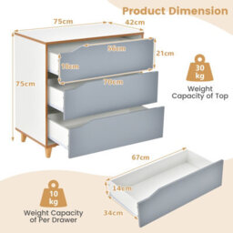 Costway 3-Drawer Chest Storage Cabinet Dresser Freestanding Organizer Anti-Tripping - thumbnail 2