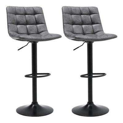 Darphe Set Of 2 Grey Faux Leather Swivel Bar Stools With Adjustable Height And Black Base - image 1