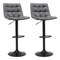 Darphe Set Of 2 Grey Faux Leather Swivel Bar Stools With Adjustable Height And Black Base - thumbnail 1