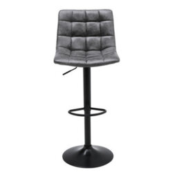 Darphe Set Of 2 Grey Faux Leather Swivel Bar Stools With Adjustable Height And Black Base - thumbnail 3