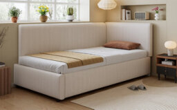 Btm 3Ft Single Corduroy Bed Frame, Upholstered Youth Bed With Twin Headboards, Side Rails  And Wooden Slats, Beige - thumbnail 8