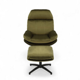 Sage Green Swivel Armchair With Footstool In Velvet Upholstery - thumbnail 3