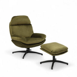 Sage Green Swivel Armchair With Footstool In Velvet Upholstery - thumbnail 4