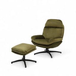 Sage Green Swivel Armchair With Footstool In Velvet Upholstery - thumbnail 7