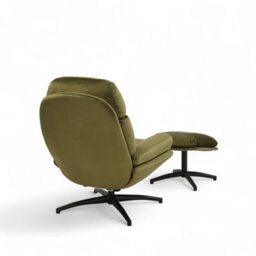 Sage Green Swivel Armchair With Footstool In Velvet Upholstery - thumbnail 5