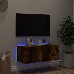 Berkfield Durable Tv Wall Cabinet With Led Lights Smoked Oak 80X35X31 Cm - thumbnail 3