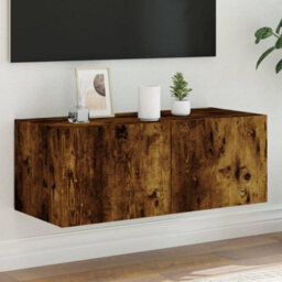 Berkfield Durable Tv Wall Cabinet With Led Lights Smoked Oak 80X35X31 Cm - thumbnail 2