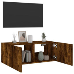 Berkfield Durable Tv Wall Cabinet With Led Lights Smoked Oak 80X35X31 Cm - thumbnail 6