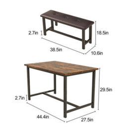 Rustic Brown Wooden 3 Piece Bench Set 2 Benches & A Dining Table - thumbnail 2