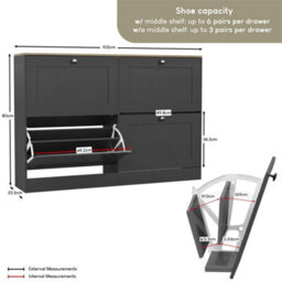 Charcoal Grey & Oak Modern 4 Tier Drawer Door Shoe Cabinet Hallway Storage Space Organisation Unit - thumbnail 3