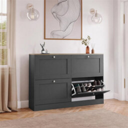 Charcoal Grey & Oak Modern 4 Tier Drawer Door Shoe Cabinet Hallway Storage Space Organisation Unit - thumbnail 5
