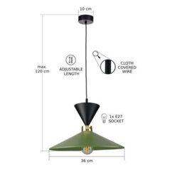 Luminosa Lighting Luminosa Amaris Dome Pendant Ceiling Light Green, Black 1X E27 - thumbnail 3