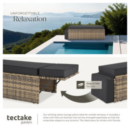 Tectake Garden Sofa Corfu - 2 Seater Sofa, Stool Sun Lounger, Thick Cushions  - Nature - thumbnail 4