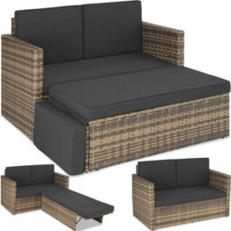 Tectake Garden Sofa Corfu - 2 Seater Sofa, Stool Sun Lounger, Thick Cushions  - Nature - thumbnail 1