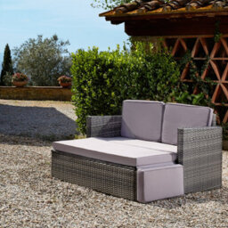 Tectake Garden Sofa Corfu - 2 Seater Sofa, Stool Sun Lounger, Thick Cushions  - Nature - thumbnail 9