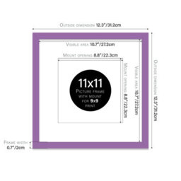 "11X11"" Purple Picture Frame - 11X11"" Square Frame With 9X9"" Mount For 11X11""/9X9"" Pictures Moderrn Style Thin Edge, 1 Pack" - thumbnail 2