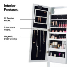 BTFY Beautify Mirror Jewellery Cabinet, Free Standing Mirror, Jewellery Storage For Earrings, Rings & Necklaces W/led Lights - thumbnail 3