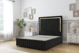 "Sloomy Boston Gold Black Plush Divan Bed 2 Drawers Left Side-26"" Strutted Headboard 12"" Footboard 2'6 Small Single" - thumbnail 1