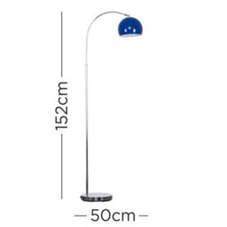 Valuelights Designer Style Polished Chrome Stem Floor Lamp With Navy Blue Metal Dome Light Shade With Led Gls Bulb In Warm White - thumbnail 5