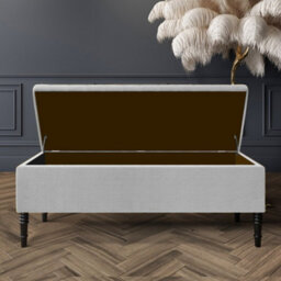 137Cm Paris Striped Ottoman Storage Bench - Upholstered Shoes Bench With Black Turned Wooden Legs - Silver Naple Ottoman Bench - thumbnail 2