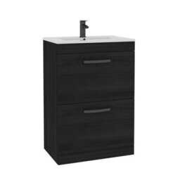 Royal Bathrooms Turin Hale Black 600mm Floor Standing Vanity Unit 2 Drawer With Minimalist Basin Sink & Matt Black Handles - thumbnail 6