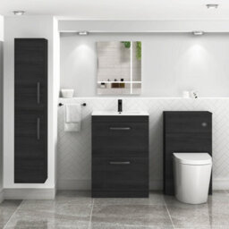 Royal Bathrooms Turin Hale Black 600mm Floor Standing Vanity Unit 2 Drawer With Minimalist Basin Sink & Matt Black Handles - thumbnail 4