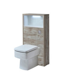 Homestylestore 600mm Light Oak Bathroom Wc Unit Led Lit Shelf Toilet And Chrome Flush Button - thumbnail 1