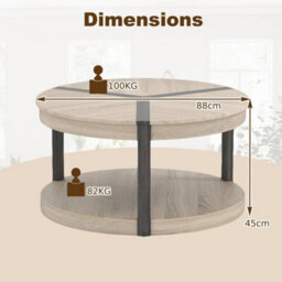 Rustic Modern Circle Accent Table Furniture 2 Tier Round Coffee Table - thumbnail 2