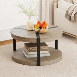 Rustic Modern Circle Accent Table Furniture 2 Tier Round Coffee Table - thumbnail 5