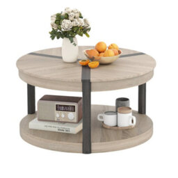 Rustic Modern Circle Accent Table Furniture 2 Tier Round Coffee Table - thumbnail 4