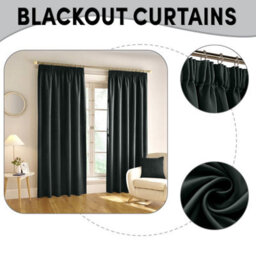 Aspire Homeware Black Plain Blackout Curtains Room Darkening Pencil Pleat Curtain Pair (W) 168Cm X (D)228Cm With Tie Back Pair - thumbnail 7