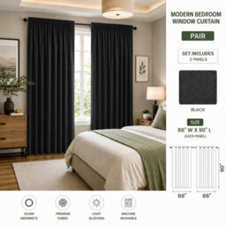 Aspire Homeware Black Plain Blackout Curtains Room Darkening Pencil Pleat Curtain Pair (W) 168Cm X (D)228Cm With Tie Back Pair - thumbnail 9