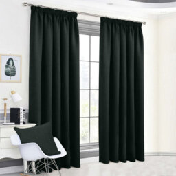 Aspire Homeware Black Plain Blackout Curtains Room Darkening Pencil Pleat Curtain Pair (W) 168Cm X (D)228Cm With Tie Back Pair - thumbnail 8