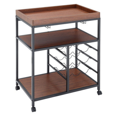 Darphe 3-Tier Walnut Rolling Serving Cart Bar Trolley With Removable Tray - image 1