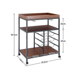 Darphe 3-Tier Walnut Rolling Serving Cart Bar Trolley With Removable Tray - thumbnail 5