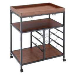 Darphe 3-Tier Walnut Rolling Serving Cart Bar Trolley With Removable Tray