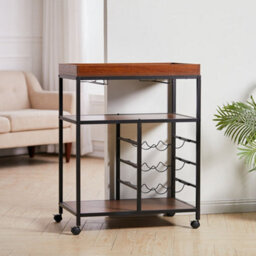 Darphe 3-Tier Walnut Rolling Serving Cart Bar Trolley With Removable Tray - thumbnail 2
