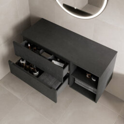 Affine 1200mm Bathroom Vanity Unit Black Countertop Wall Hung Fluted Black Unit - thumbnail 3