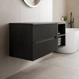 Affine 1200mm Bathroom Vanity Unit Black Countertop Wall Hung Fluted Black Unit - thumbnail 2
