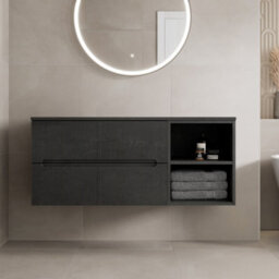 Affine 1200mm Bathroom Vanity Unit Black Countertop Wall Hung Fluted Black Unit - thumbnail 1